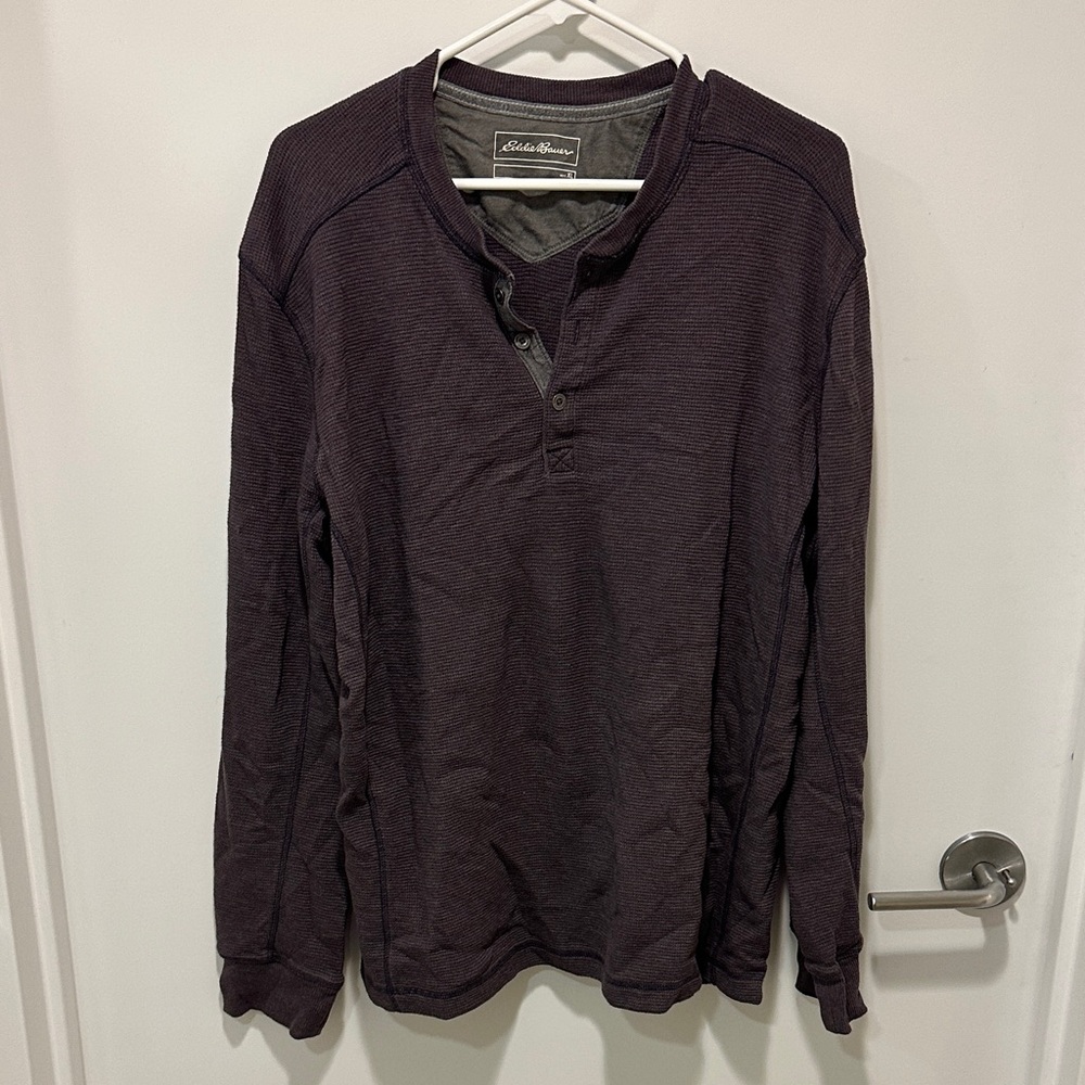 Eddie Bauer Men's Dark Purple Henley Shirt
